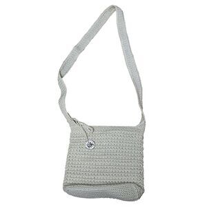 The Sak Shoulder Bag Light Beige/Off White Crochet Knit Zip Top Closure Vtg